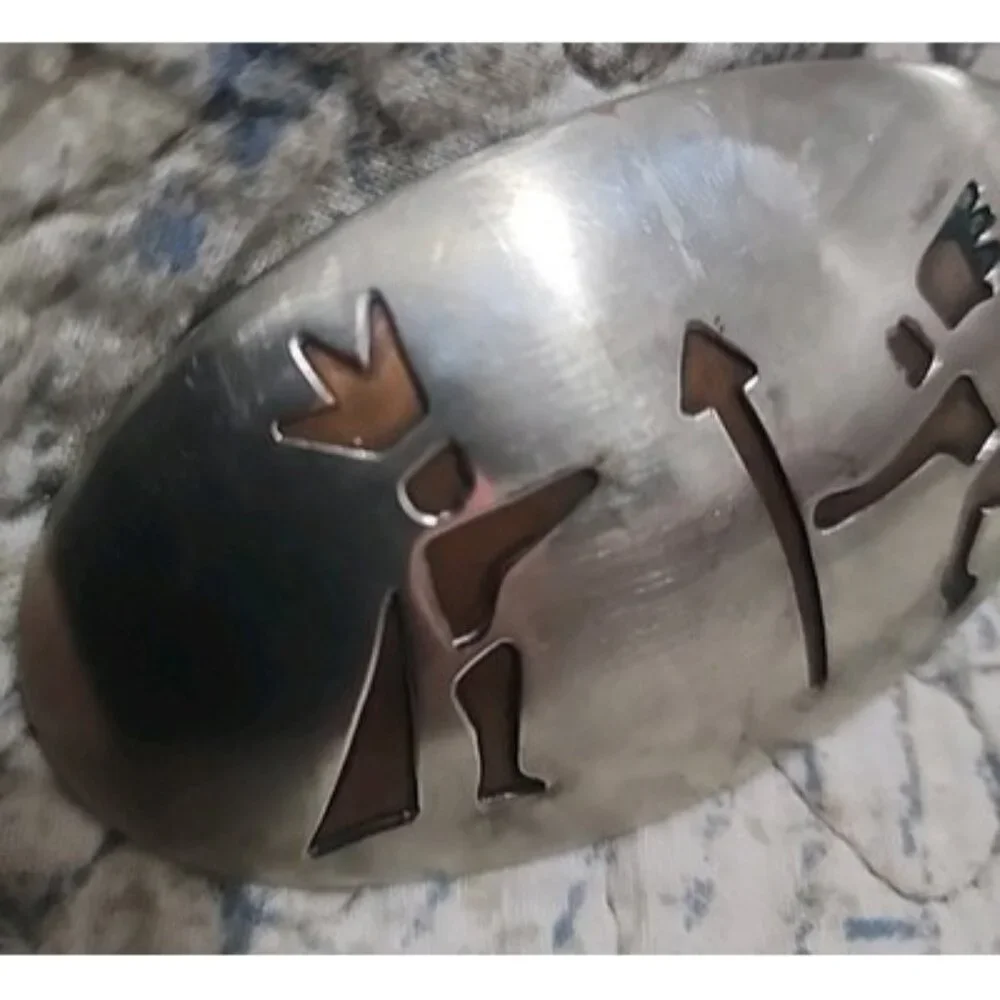 Unusual Vintage Made In Mexico Silver Metal Over Copper Belt Buckle Western Wear